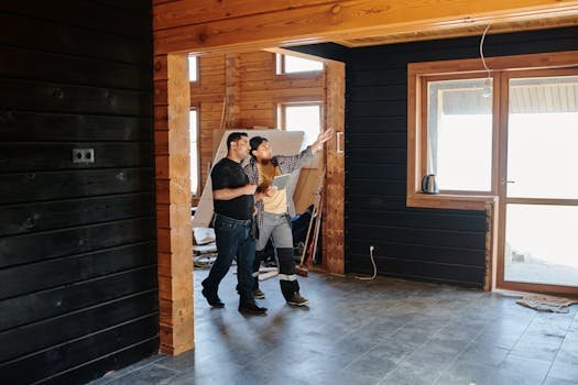 pexels-photo-8961300-8961300 Two adults discussing home renovation in a partially constructed modern wooden interior.